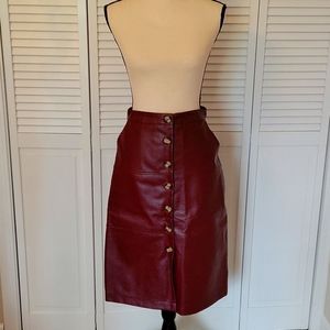BOHME BURGUNDY FAUX LEATHER MIDI SKIRT NWT